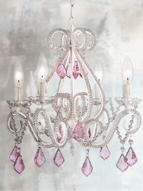 Pottery Barn Kids White Chandelier with Pink Crystal Drops